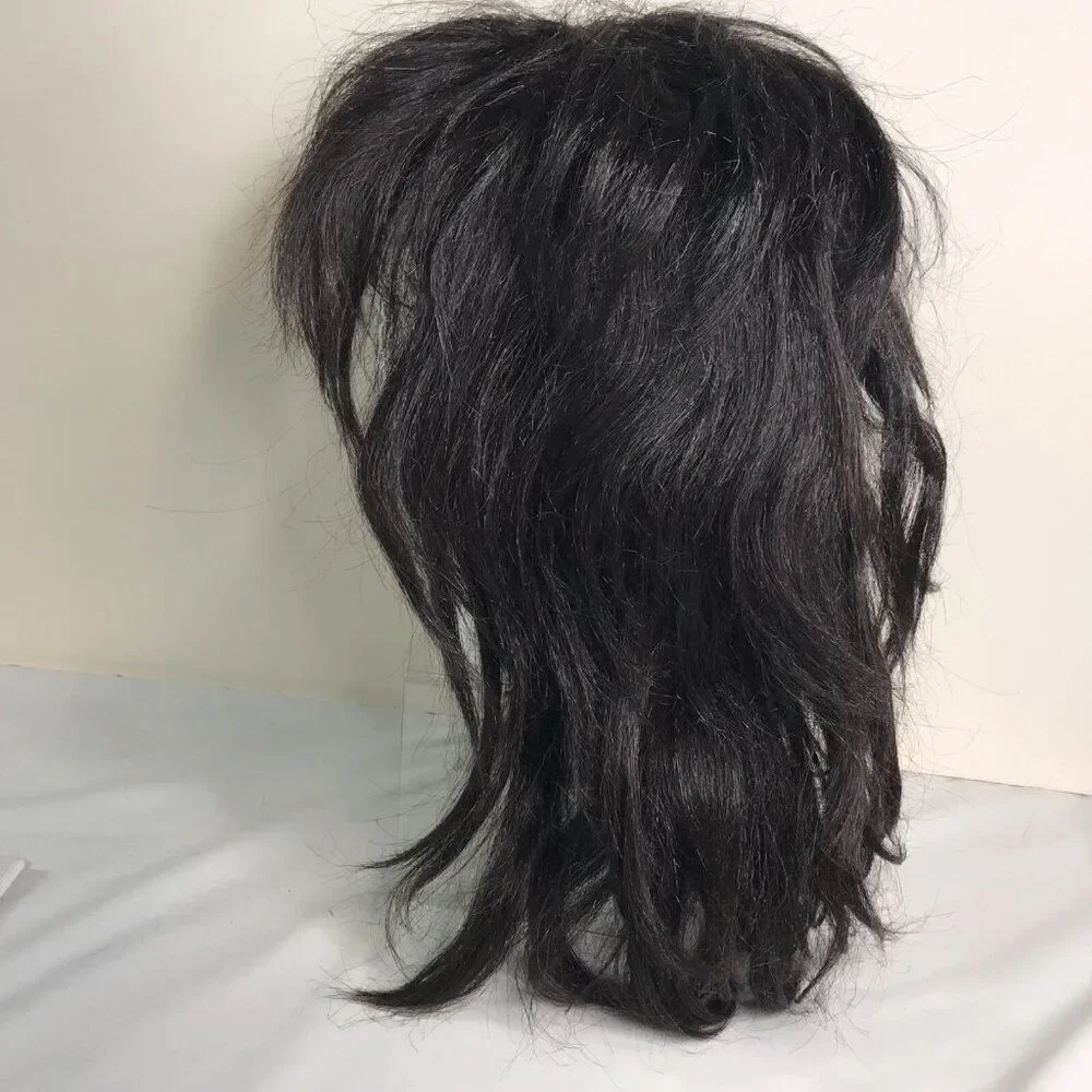 Wig Long Black Bangs Shag Mullet Adjustable Halloween Costume Dress Up Unisex